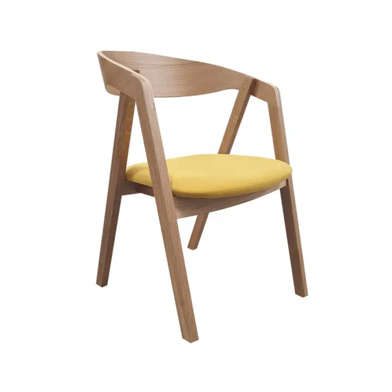 Přírodní dubové křeslo Henry se žlutým sedákem